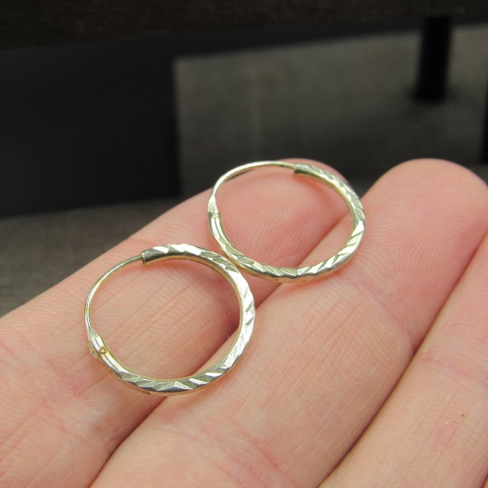 Sterling Small Textured Rustic Circle Earrings - image 2